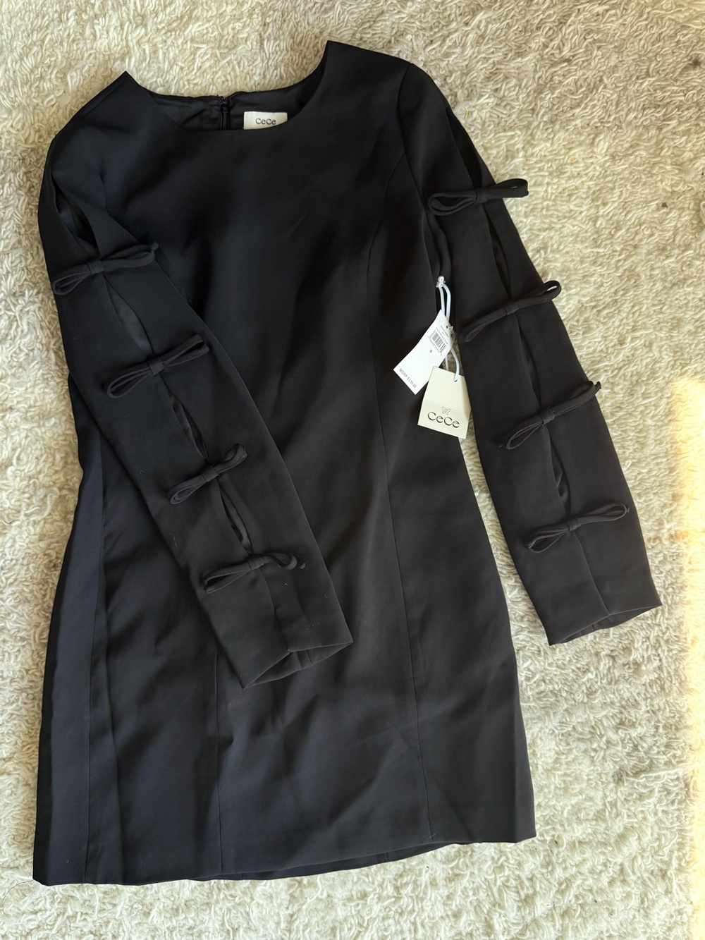 CeCe Black Mini Dress with Bows Long Sleeves